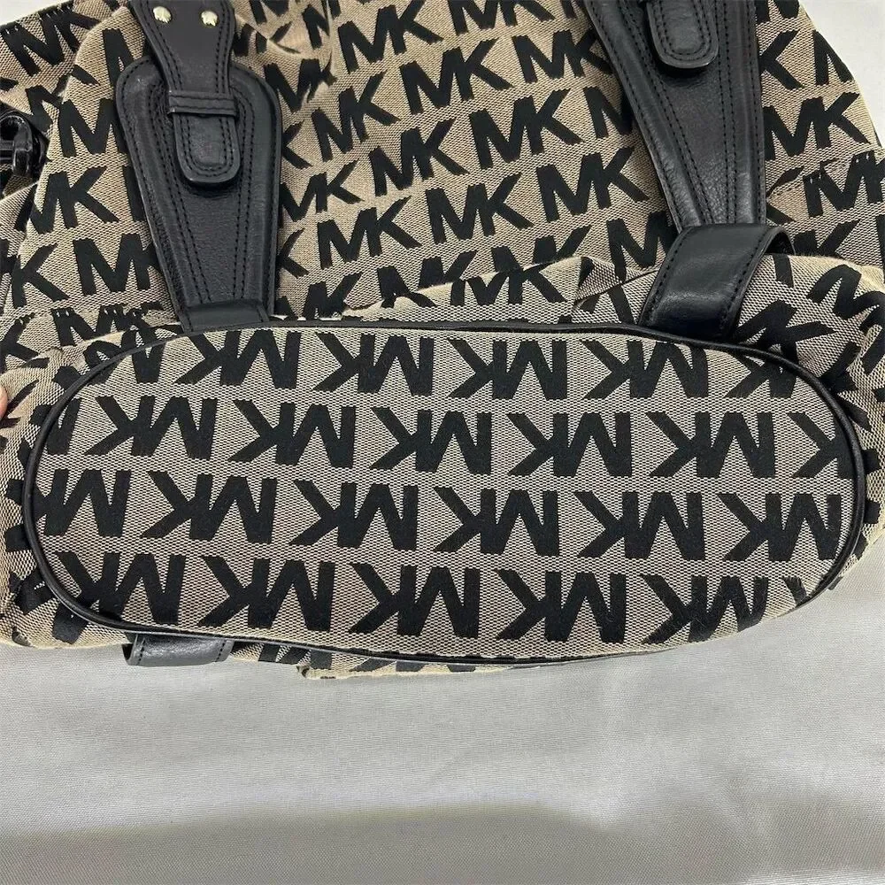 Vintage Michael Kors Monogram Tote Bag Black Beige Women's Shoulder - Picture 8 of 14